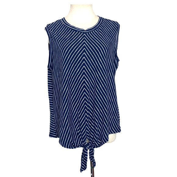 Melloday blue white stripes sleeveless front knot top size Large - Picture 1 of 7
